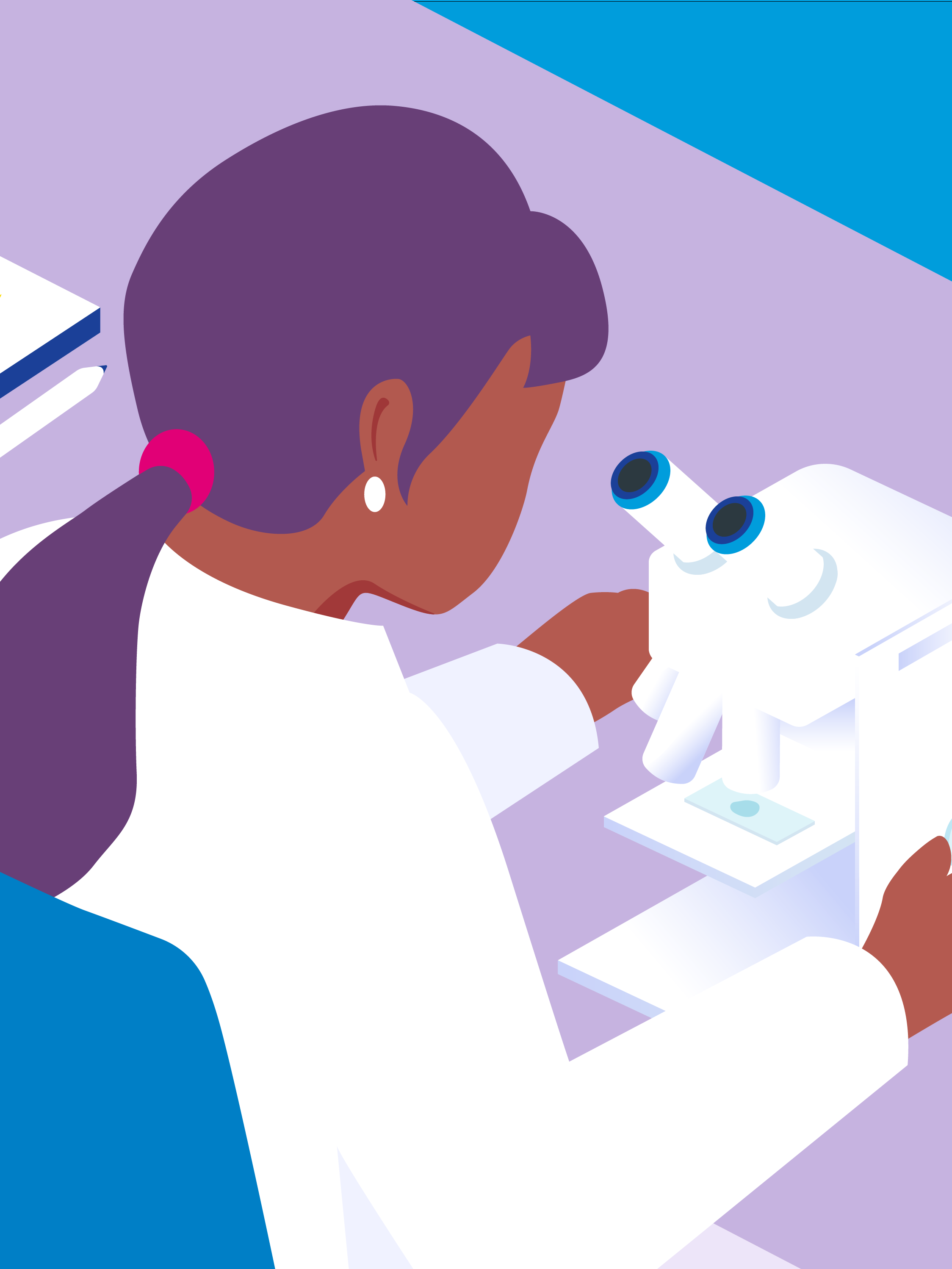 Illustration d'une femme scientifique utilisant un microscope